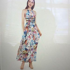 Floral strappy side plunge cut-out dress